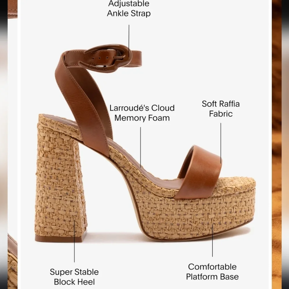LARROUDE VERONA DOLLY PLATFORM HEEL CARAMEL/RAFFIA 9